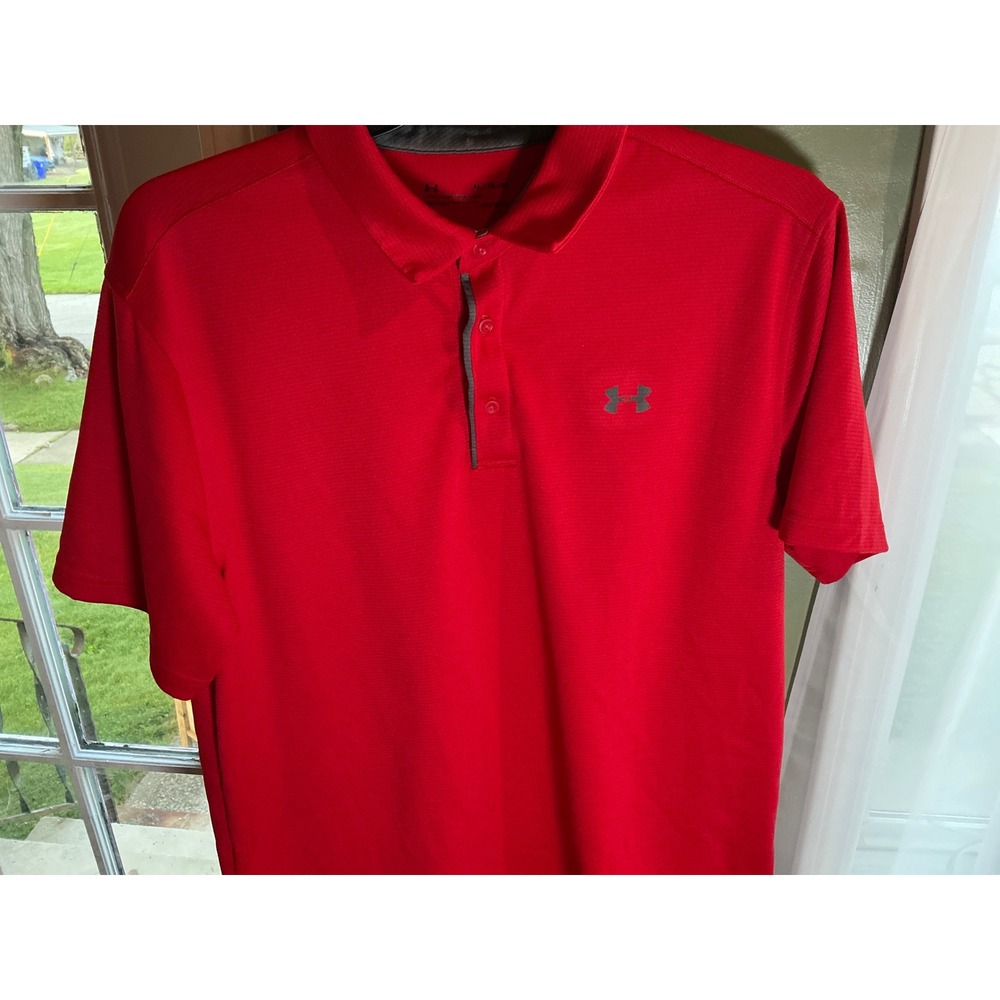 Under Armour Mens XL HeatGear Polo Shirt Red Short Sleeve Golf Athletic Top